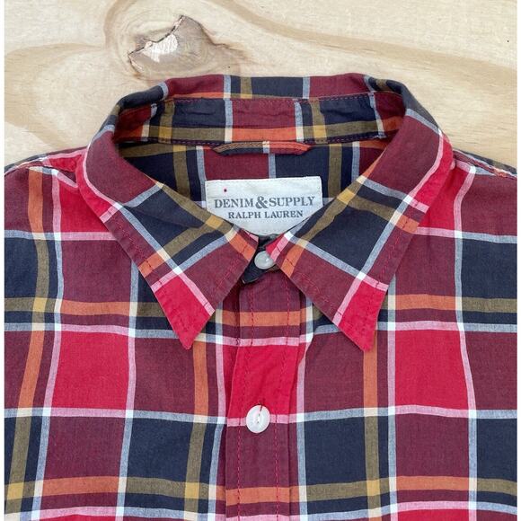 Ralph Lauren Denim Supply Long Sleeve Button Shirt Men's Cotton Plaid Red Sz. M - Picture 4 of 9
